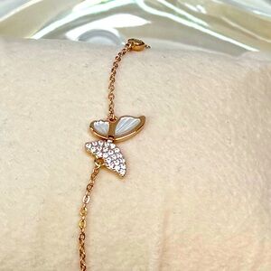 BMP4 Handmade White Mother of Pearl Butterfly Bracelet 18KRoseGold Sterling S925